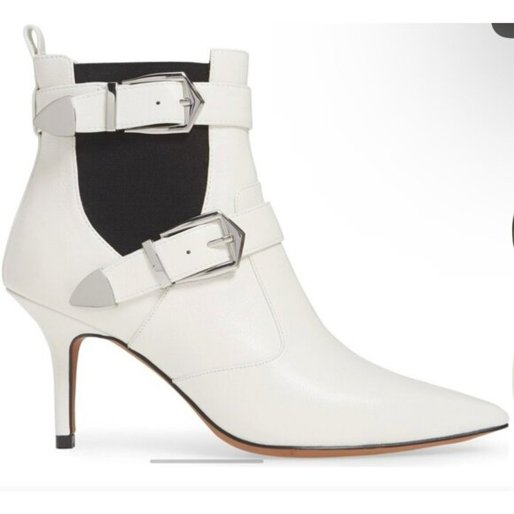 Linea Paolo Nikita II Bootie White Buckle Heels Size 9m $149 - Picture 1 of 14